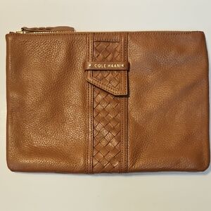 Cole Haan Brown Woven Accent Leather Clutch Pouch